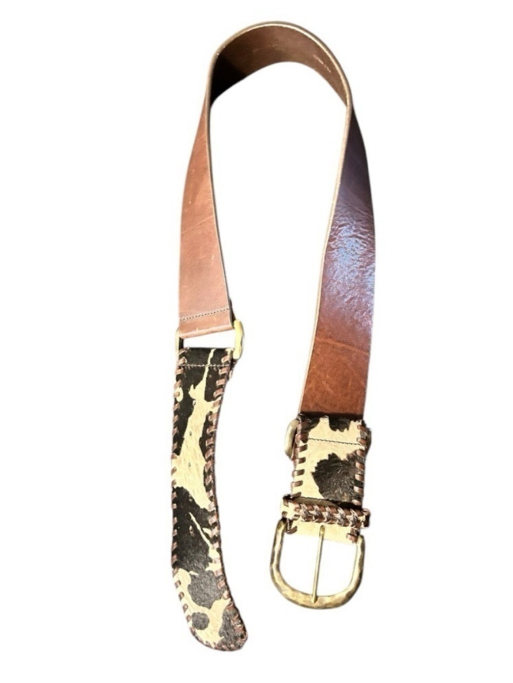 SAKS FIFTH AVENUE Wide Belt Brown Leather and Cowhide Never Worn Beautiful